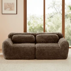 Soft Fluffy Plush Fabric 2-seater Modular Sectional Sofa Couch
