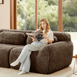 Soft Fluffy Plush Fabric 2-seater Modular Sectional Sofa Couch