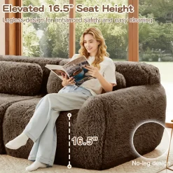 Soft Fluffy Plush Fabric 2-seater Modular Sectional Sofa Couch