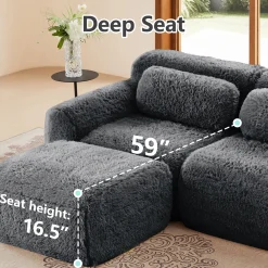 Soft Teddy Plush Ergonomic Design L-shaped Loveseat Sofa with Ottoman