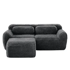 Soft Teddy Plush Ergonomic Design L-shaped Loveseat Sofa with Ottoman