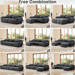 Soft Teddy Plush Ergonomic Design L-shaped Loveseat Sofa with Ottoman