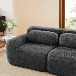 Soft Teddy Plush Ergonomic Design L-shaped Loveseat Sofa with Ottoman