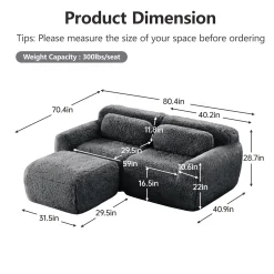 Soft Teddy Plush Ergonomic Design L-shaped Loveseat Sofa with Ottoman