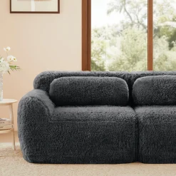 Soft Teddy Plush Ergonomic Design L-shaped Loveseat Sofa with Ottoman