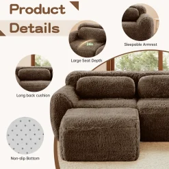 Soft Teddy Plush Ergonomic Design L-shaped Loveseat Sofa with Ottoman