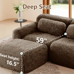 Soft Teddy Plush Ergonomic Design L-shaped Loveseat Sofa with Ottoman