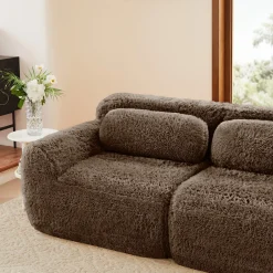 Soft Teddy Plush Ergonomic Design L-shaped Loveseat Sofa with Ottoman