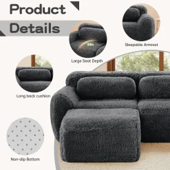 Soft Teddy Plush Ergonomic Design L-shaped Loveseat Sofa with Ottoman