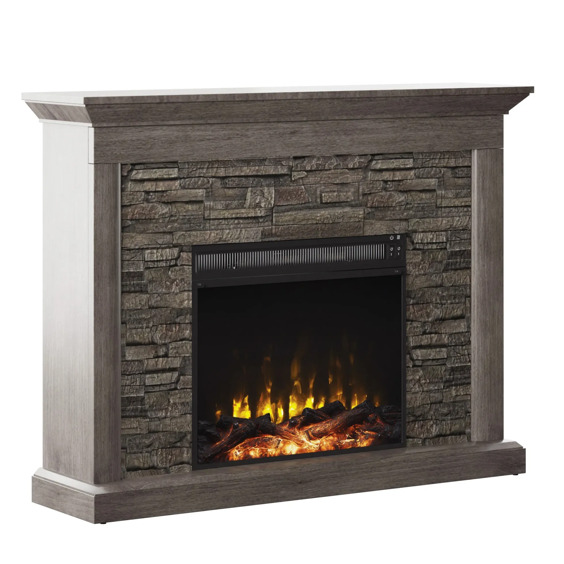 Stacked Stone Wall Mantel with Electric Fireplace