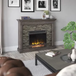 Stacked Stone Wall Mantel with Electric Fireplace