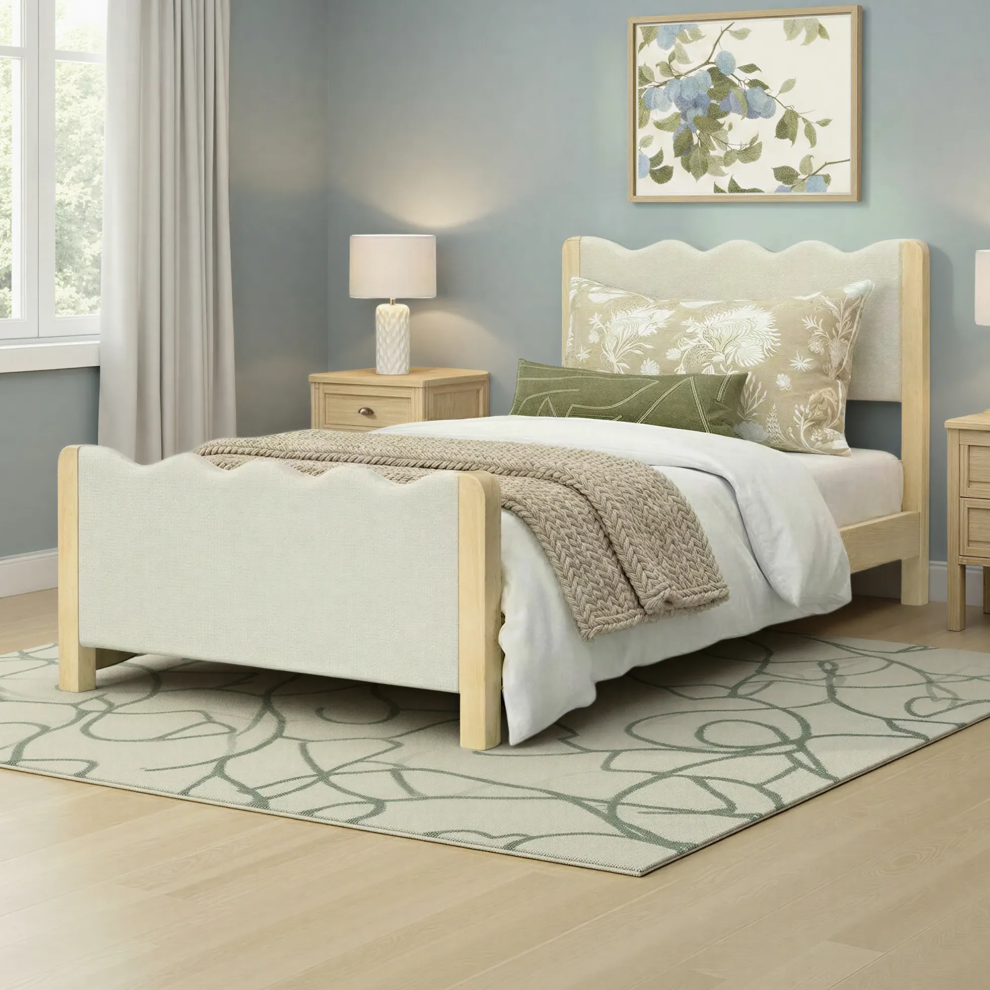 Suri Modern Wavy Boucle Upholstered Twin Bed