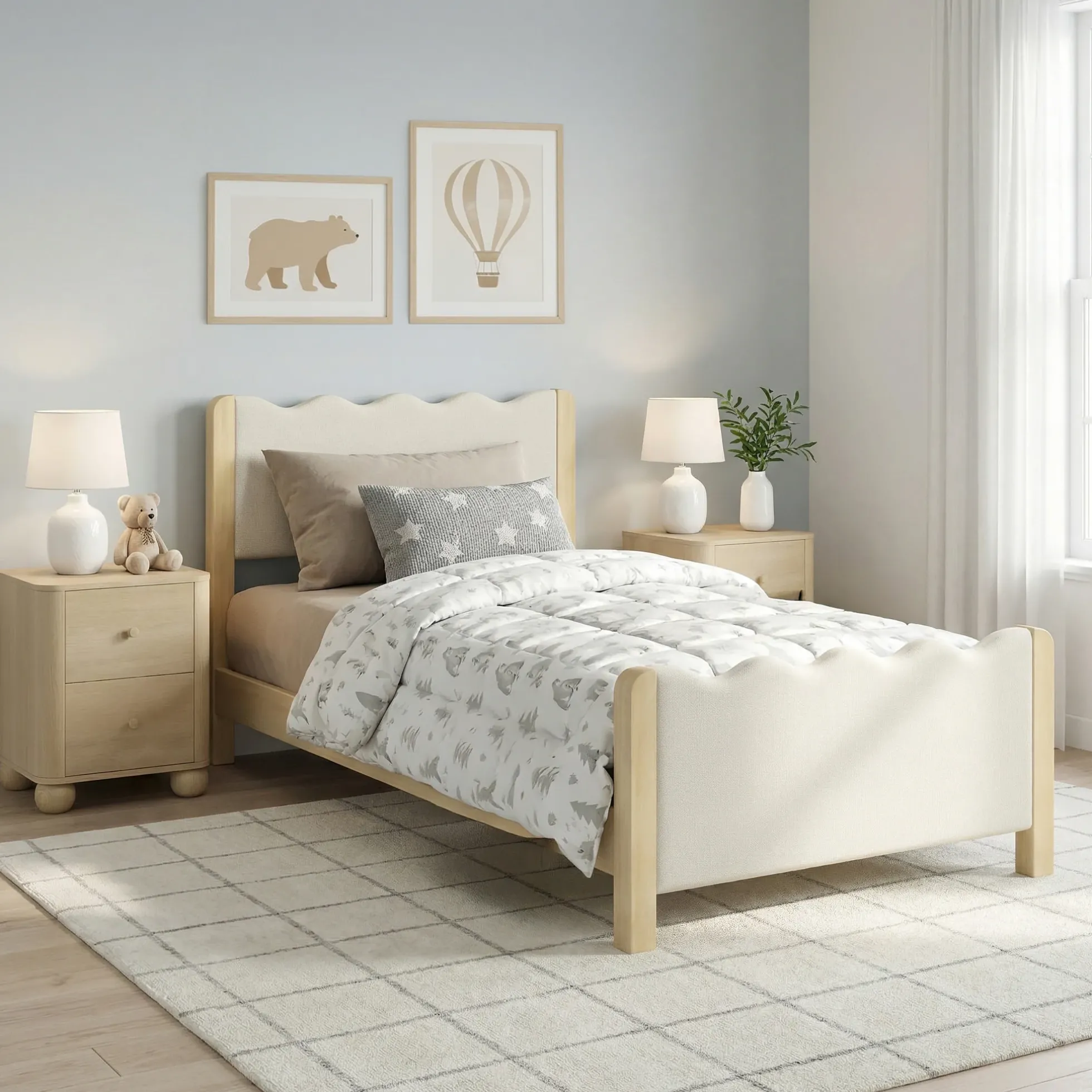 Suri Modern Wavy Boucle Upholstered Twin Bed