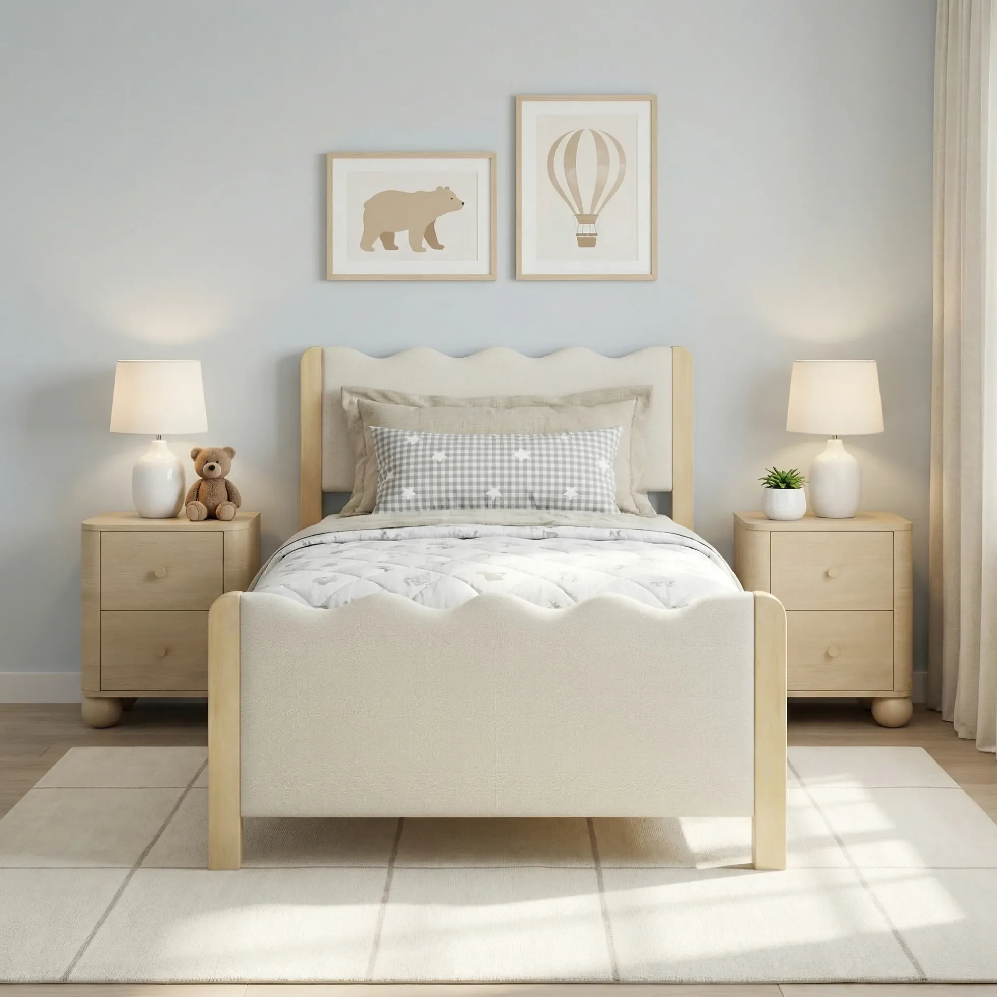 Suri Modern Wavy Boucle Upholstered Twin Bed