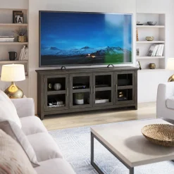 Tempered Glass Doors 72' TV Stand Media Console
