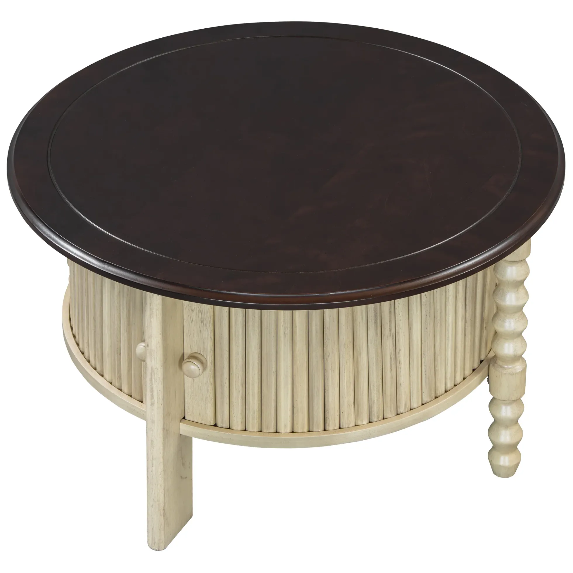 Traditional Design Round 30.3' Coffee Table with Storage Sliding Door