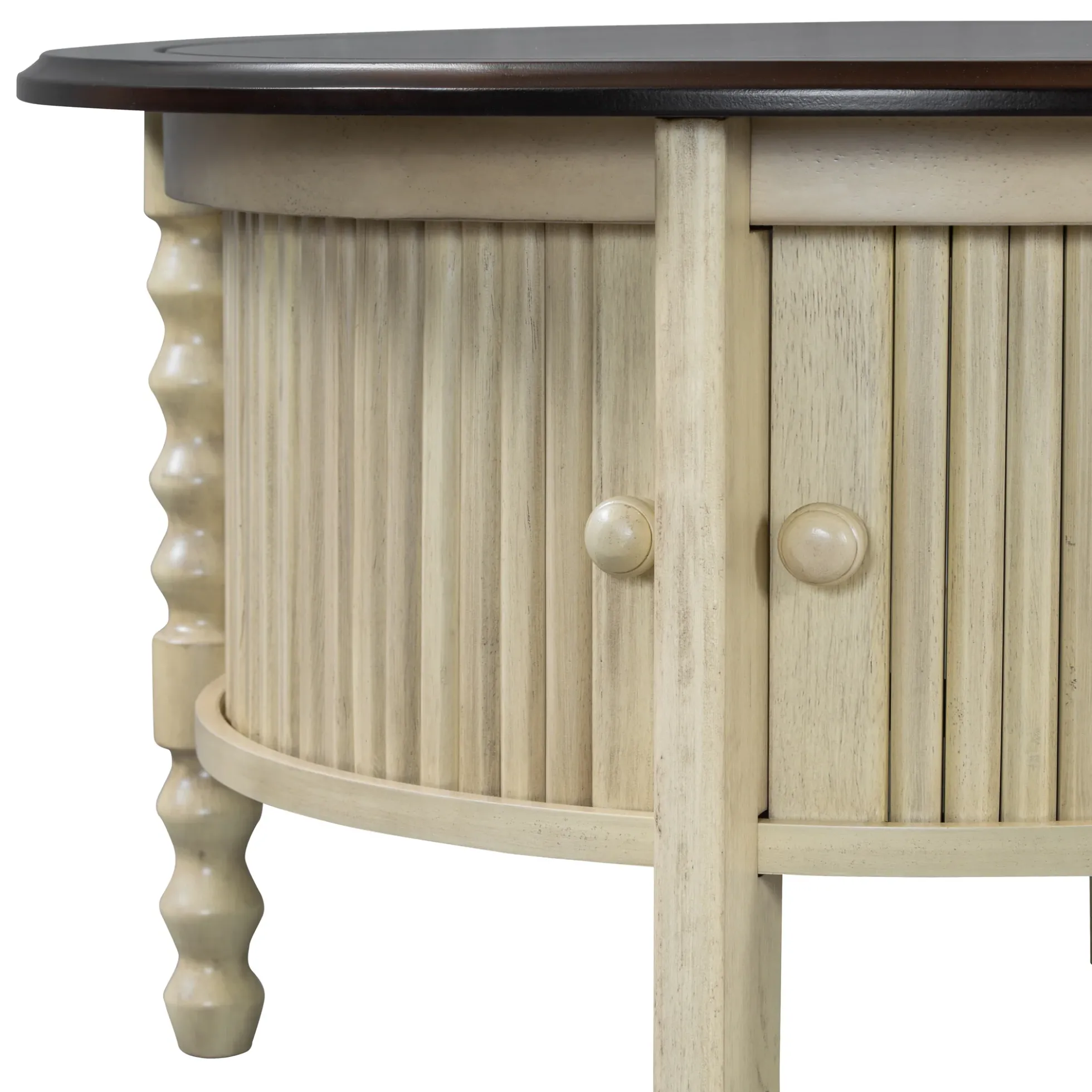 Traditional Design Round 30.3' Coffee Table with Storage Sliding Door