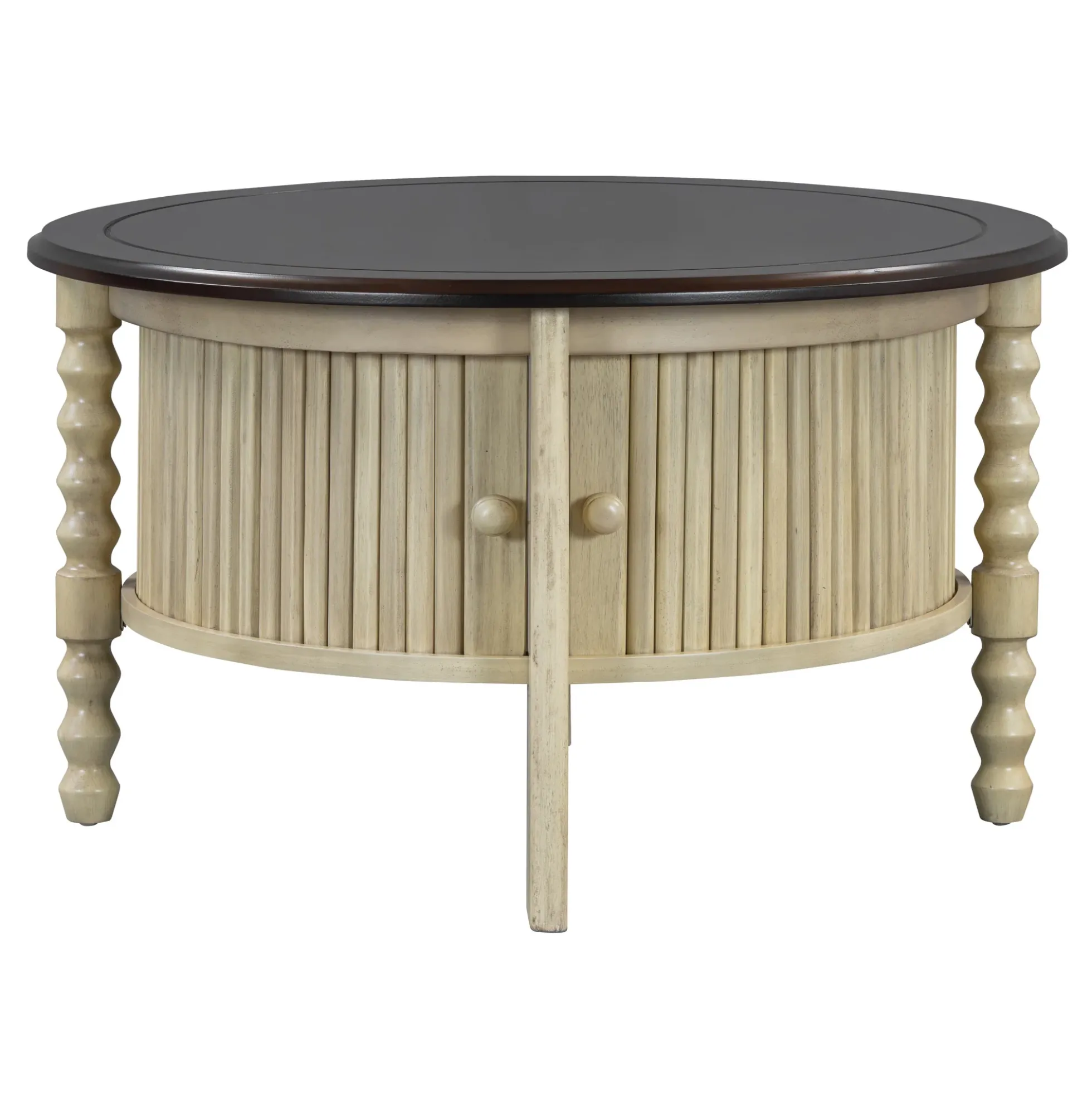 Traditional Design Round 30.3' Coffee Table with Storage Sliding Door