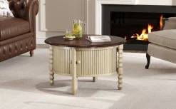 Traditional Design Round 30.3' Coffee Table with Storage Sliding Door