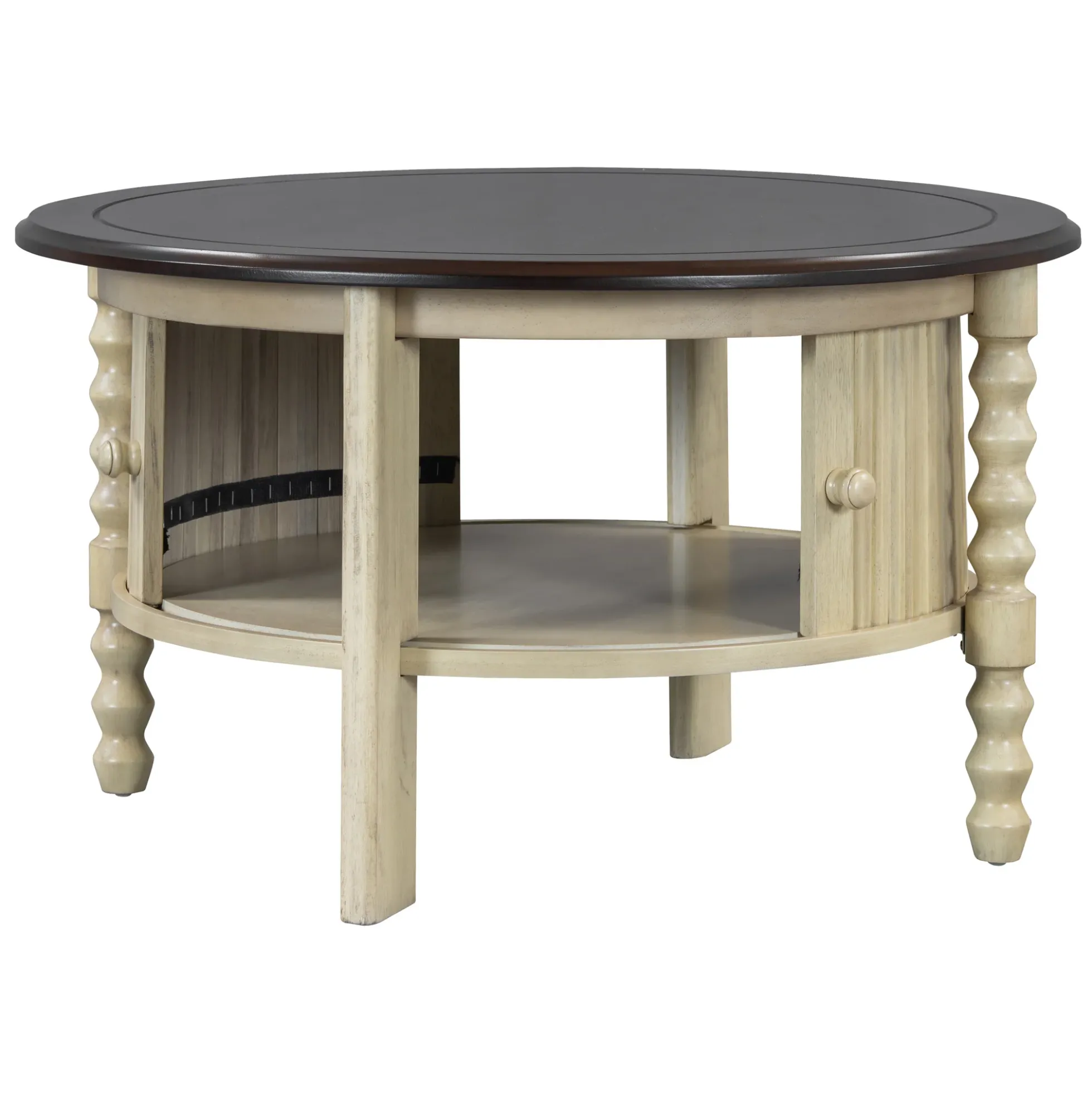 Traditional Design Round 30.3' Coffee Table with Storage Sliding Door