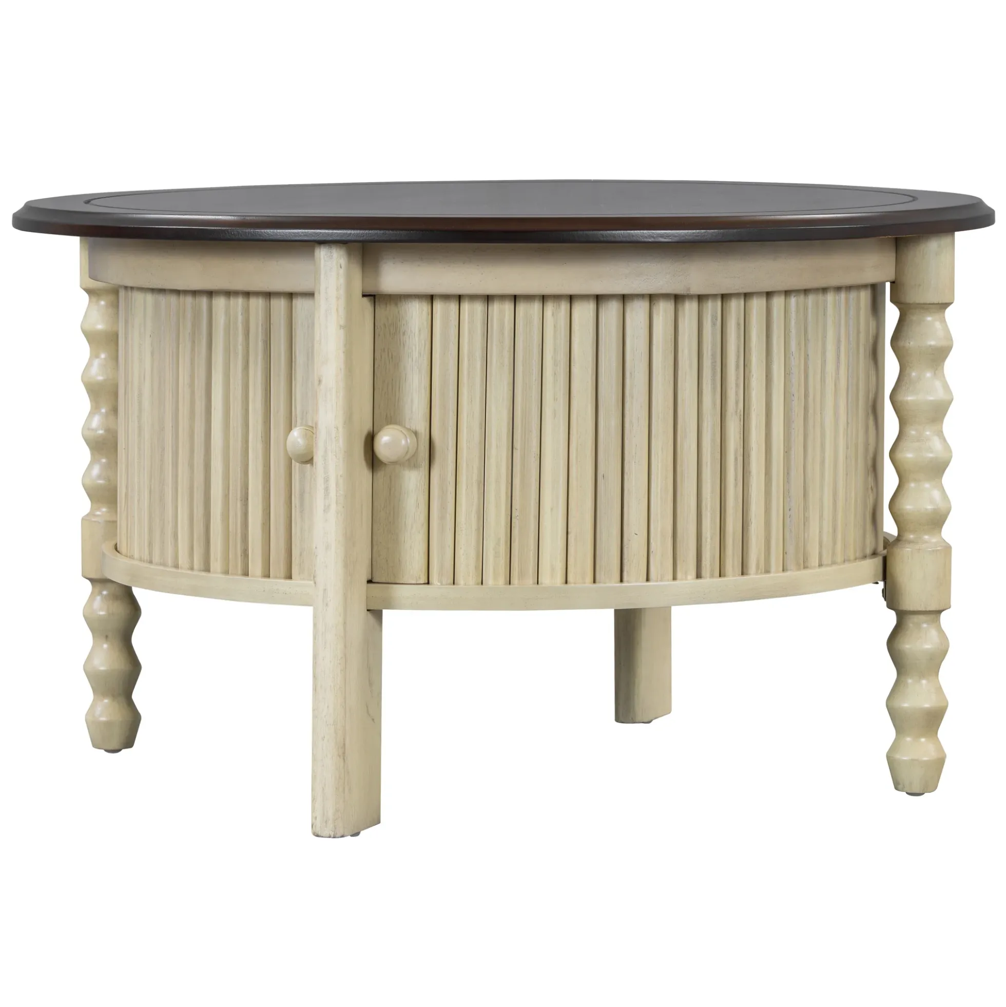 Traditional Design Round 30.3' Coffee Table with Storage Sliding Door