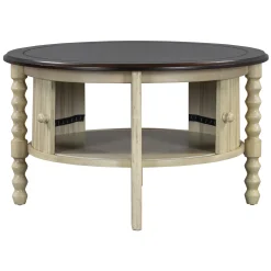 Traditional Design Round 30.3' Coffee Table with Storage Sliding Door