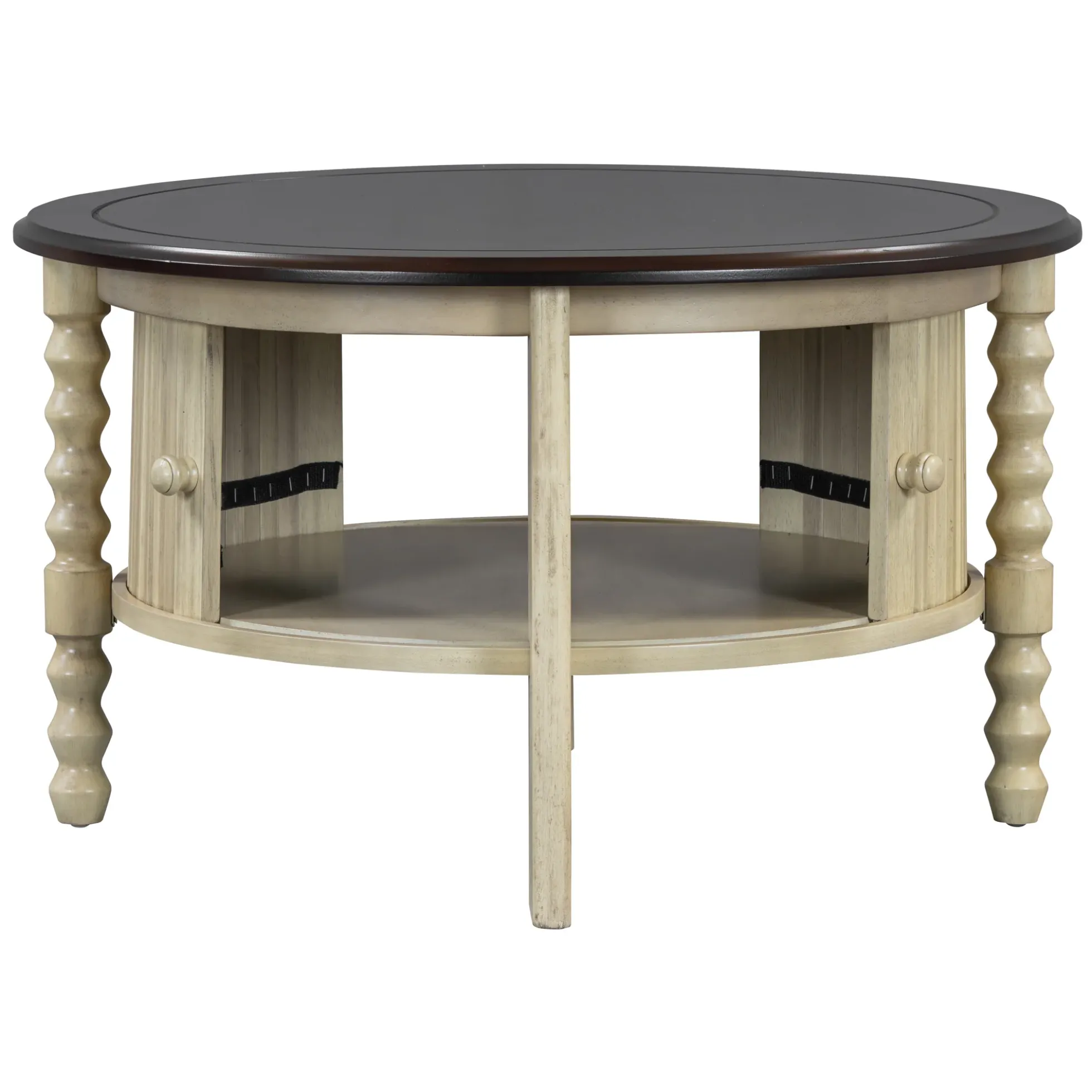 Traditional Design Round 30.3' Coffee Table with Storage Sliding Door