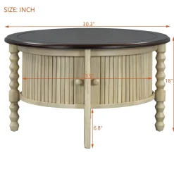 Traditional Design Round 30.3' Coffee Table with Storage Sliding Door