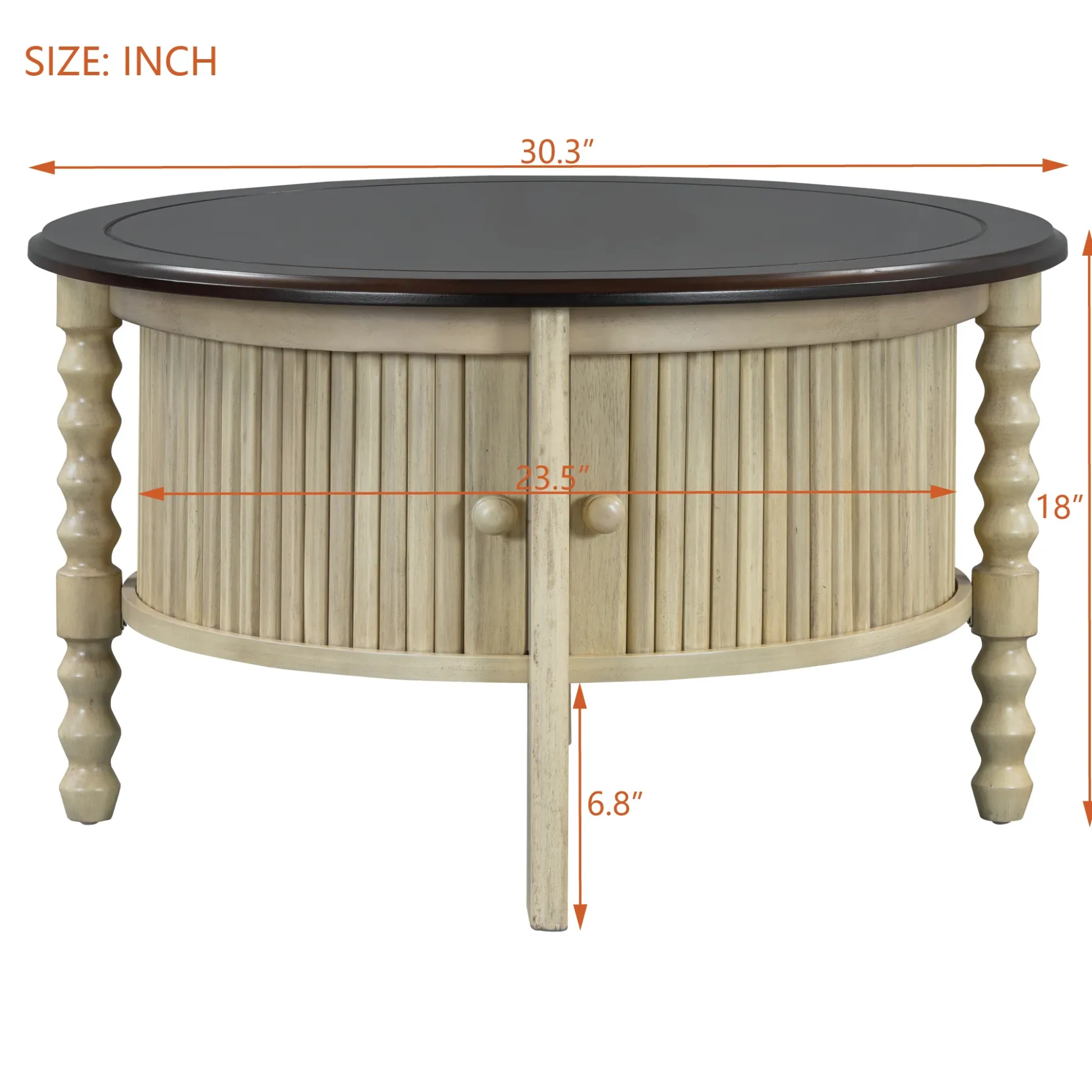 Traditional Design Round 30.3' Coffee Table with Storage Sliding Door