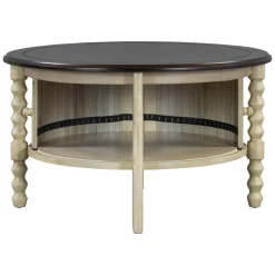 Traditional Design Round 30.3' Coffee Table with Storage Sliding Door