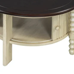 Traditional Design Round 30.3' Coffee Table with Storage Sliding Door