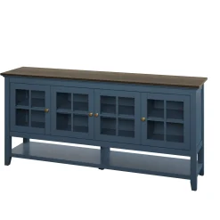 Traditional Farmhouse Windowpane Glass Doors Buffet Sideboard