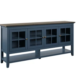 Traditional Farmhouse Windowpane Glass Doors Buffet Sideboard