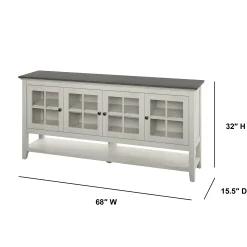 Traditional Farmhouse Windowpane Glass Doors Buffet Sideboard