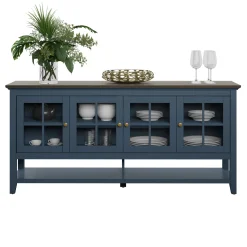 Traditional Farmhouse Windowpane Glass Doors Buffet Sideboard