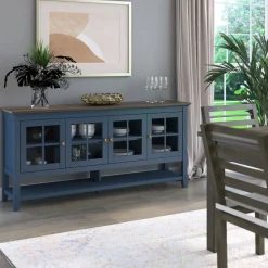 Traditional Farmhouse Windowpane Glass Doors Buffet Sideboard