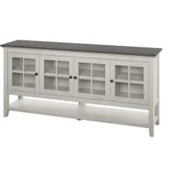 Traditional Farmhouse Windowpane Glass Doors Buffet Sideboard