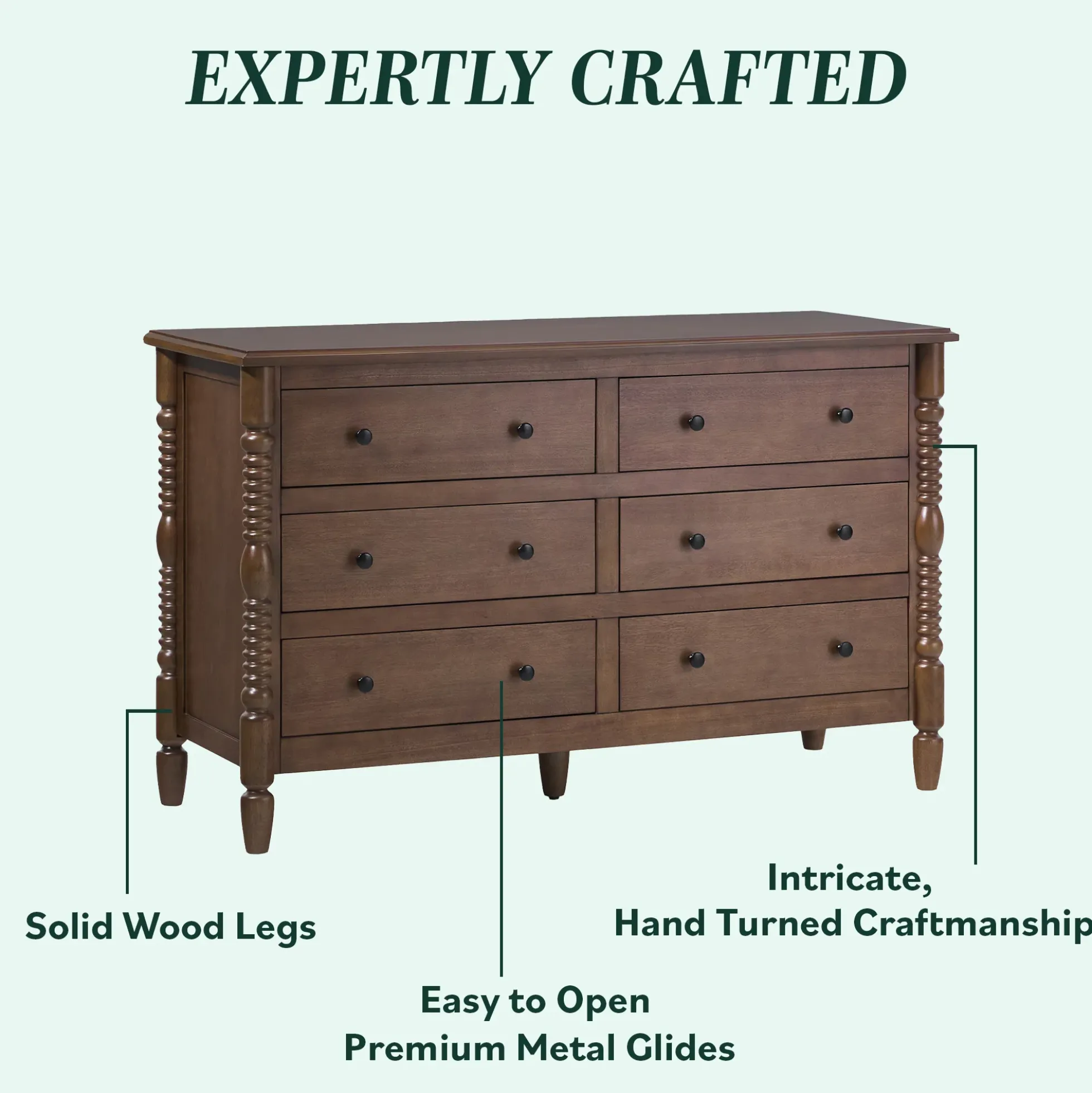 Traditional Vivienne 6-Drawer Easy Assembly Solid Wood Dresser