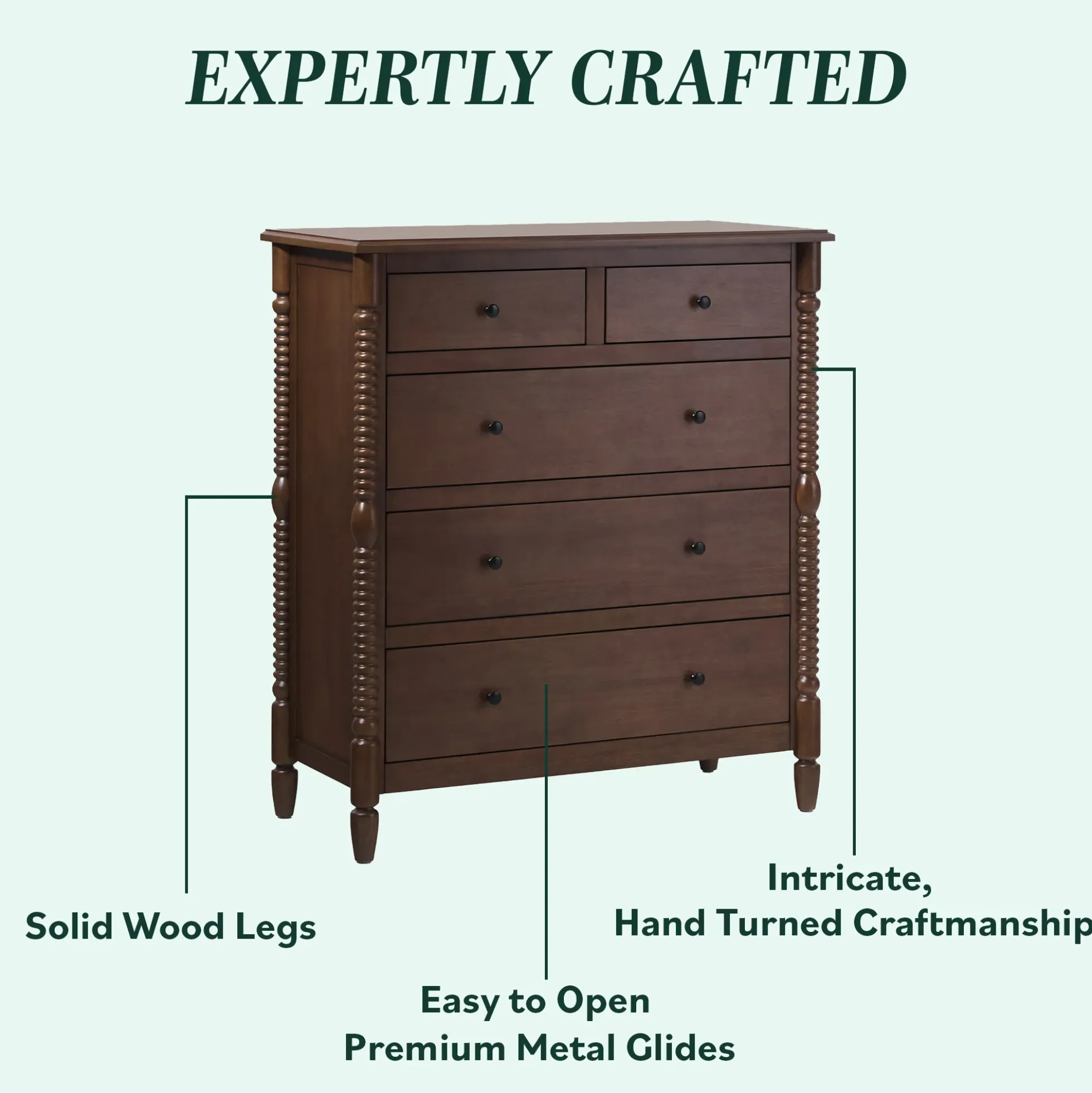 Traditional Vivienne 5-Drawer Easy Assembly Solid Wood Dresser