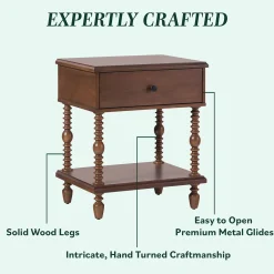 Traditional Vivienne Easy Assembly Solid Wood Nightstand