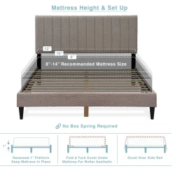 Tufted Boucle Upholstered Gray Queen Platform Bedframe