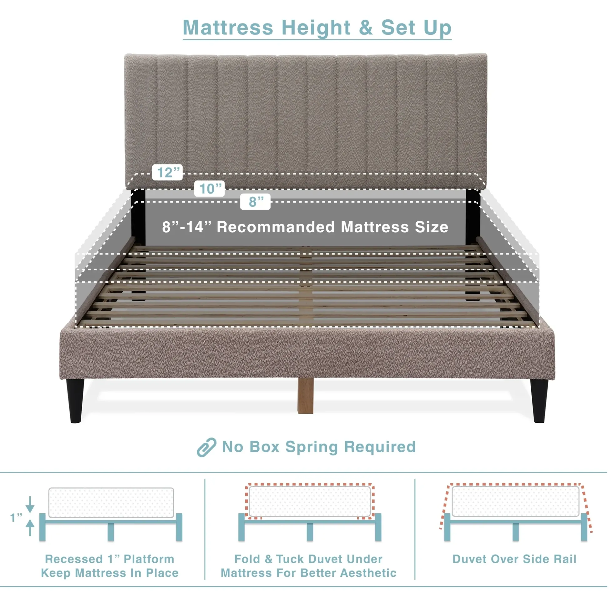 Tufted Boucle Upholstered Gray Queen Platform Bedframe