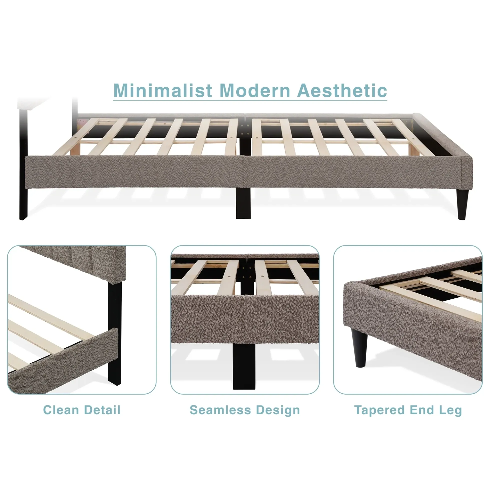 Tufted Boucle Upholstered Gray Queen Platform Bedframe