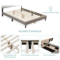 Tufted Boucle Upholstered Gray Queen Platform Bedframe