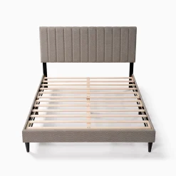 Tufted Boucle Upholstered Gray Queen Platform Bedframe