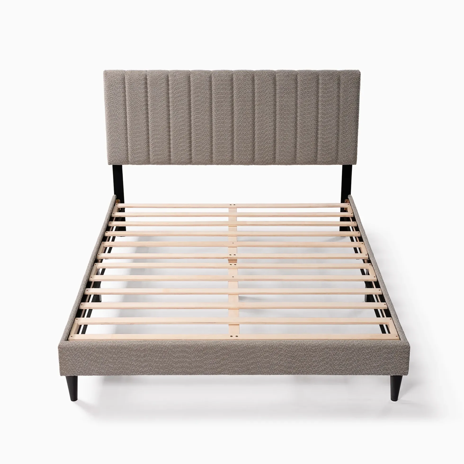 Tufted Boucle Upholstered Gray Queen Platform Bedframe