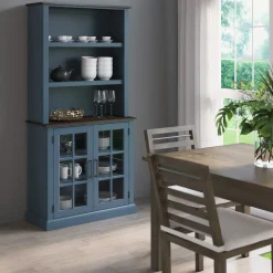 Two‑Tone Traditional Farmhouse Wood Hutch for Kitchen & Dining Storage