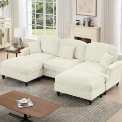 Walker Edison | 2 in 1 Classic Traditional Style Sectional Sofa with Removable Ruffles Pleats Skirts