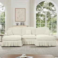 Walker Edison | 2 in 1 Classic Traditional Style Sectional Sofa with Removable Ruffles Pleats Skirts