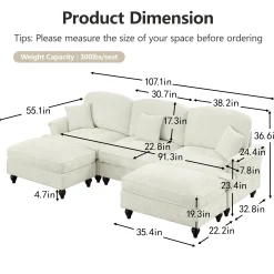Walker Edison | 2 in 1 Classic Traditional Style Sectional Sofa with Removable Ruffles Pleats Skirts